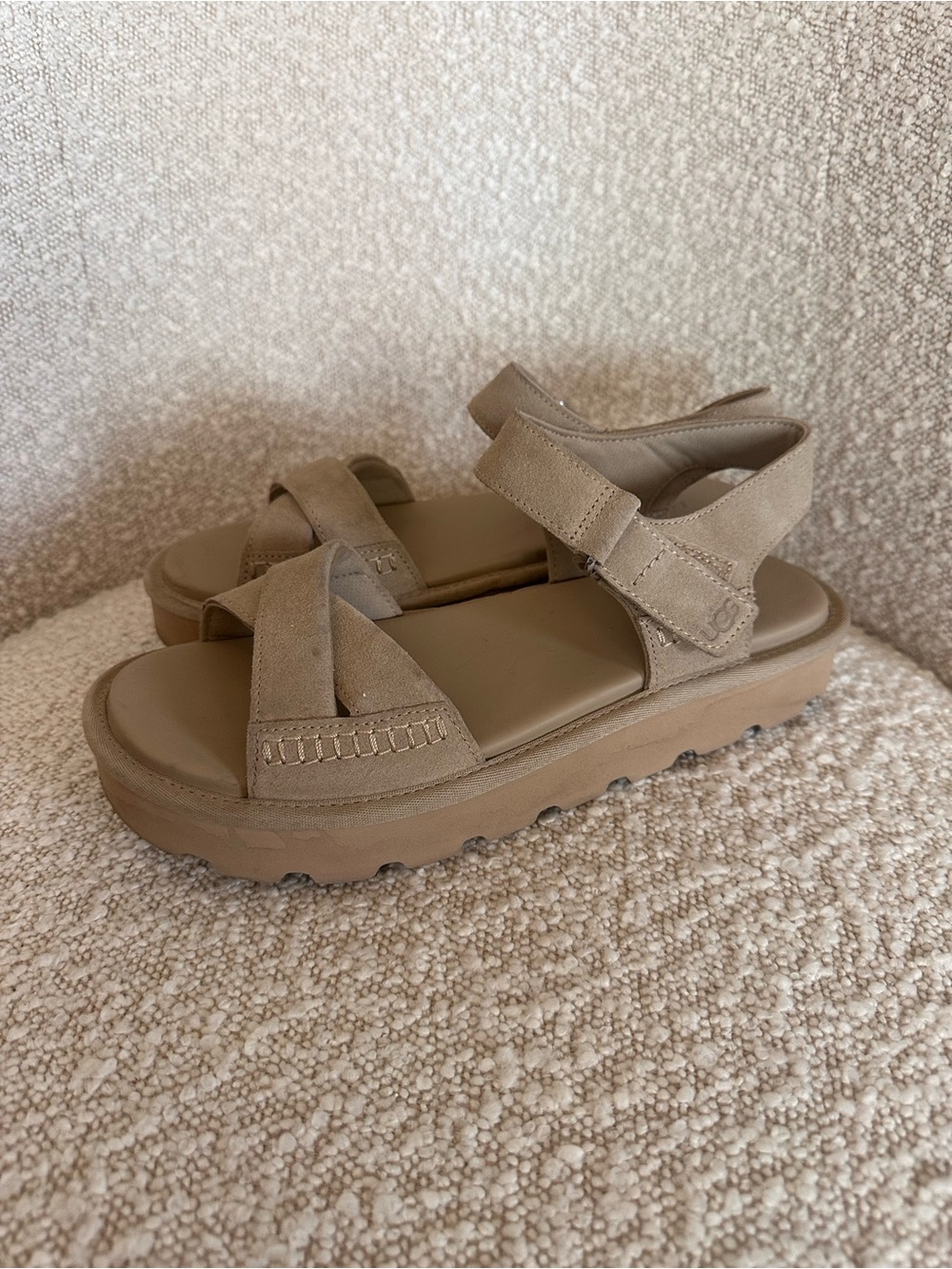 UGG S/N Neutral Tan Suede Platform Sandals